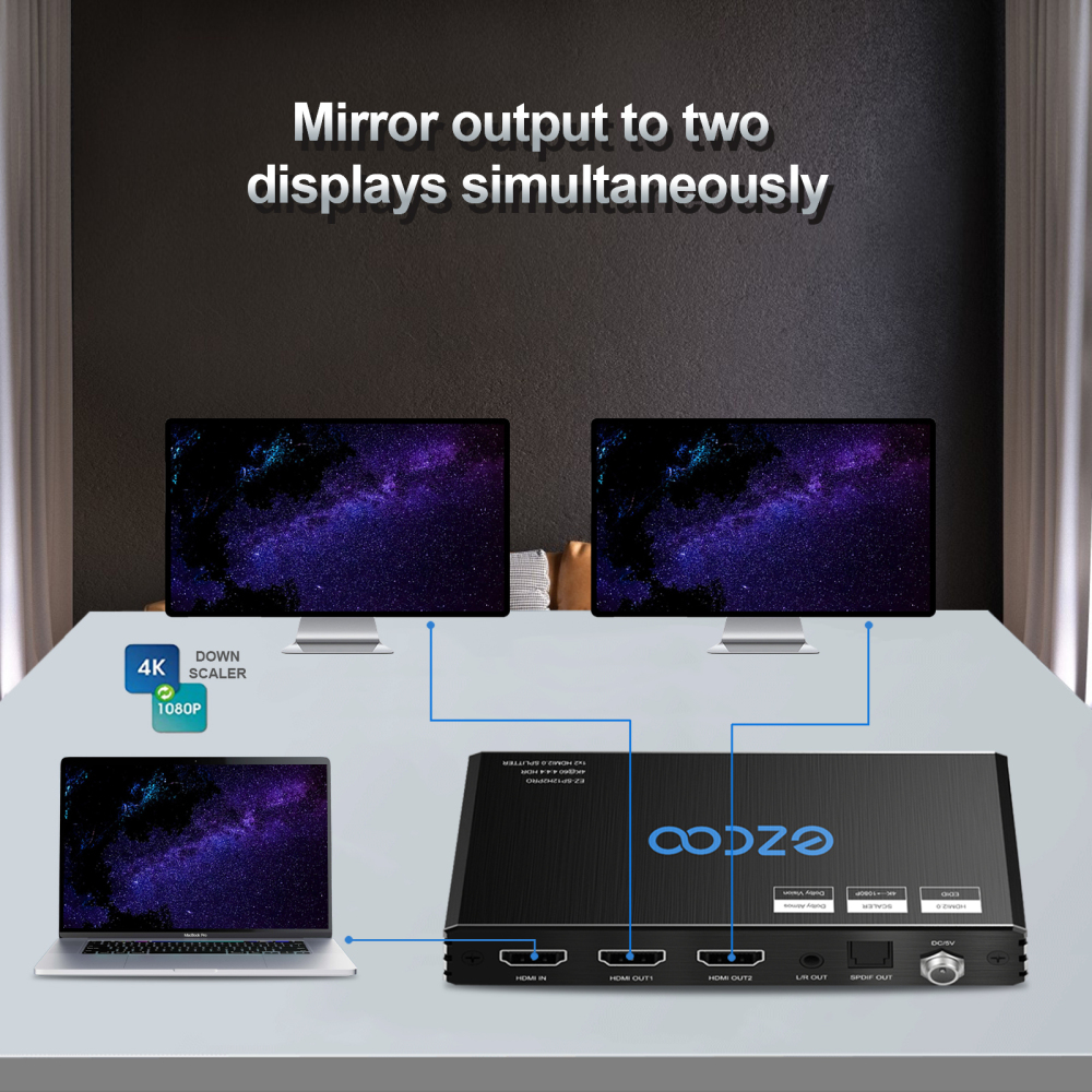 4K60 HDMI Splitter 1 IN 2 OUT,Dolby Vision , Scaling out, Optical Audio Breakout，EDID management
