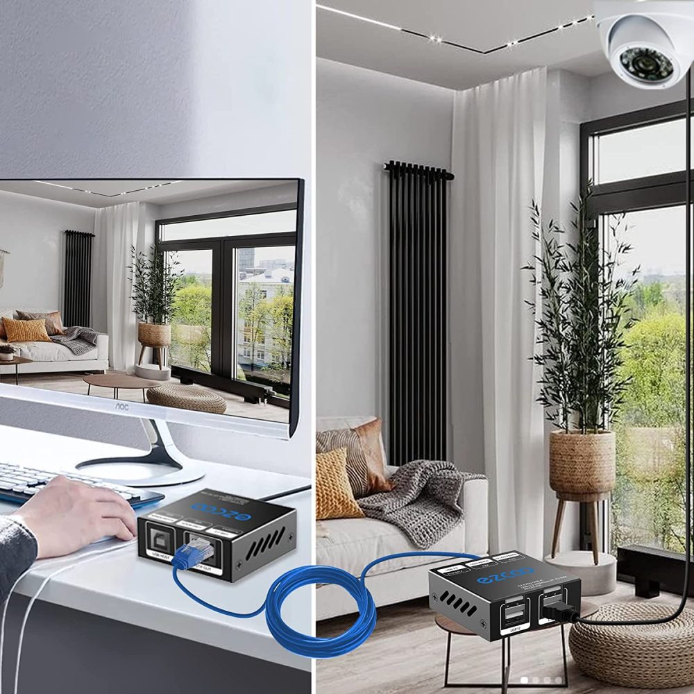 USB2.0 Extender over cat 5/6 up to 165ft（50m),Expand to 4 USB ports, plug and play, no driver
