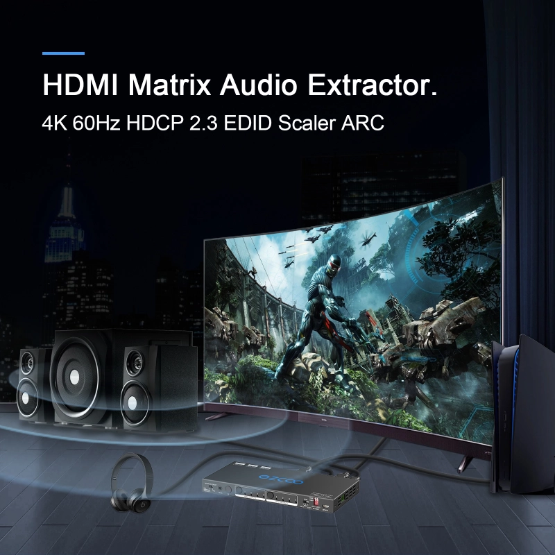 EZCOO HDMI Matrix 4x2 4K 60Hz 4:4:4 HDR Dolby Vision Dolby Atmos with EDID HDMI Scale 4K 1080P,HDCP 2.2 HDMI Matrix 4 in 2 out