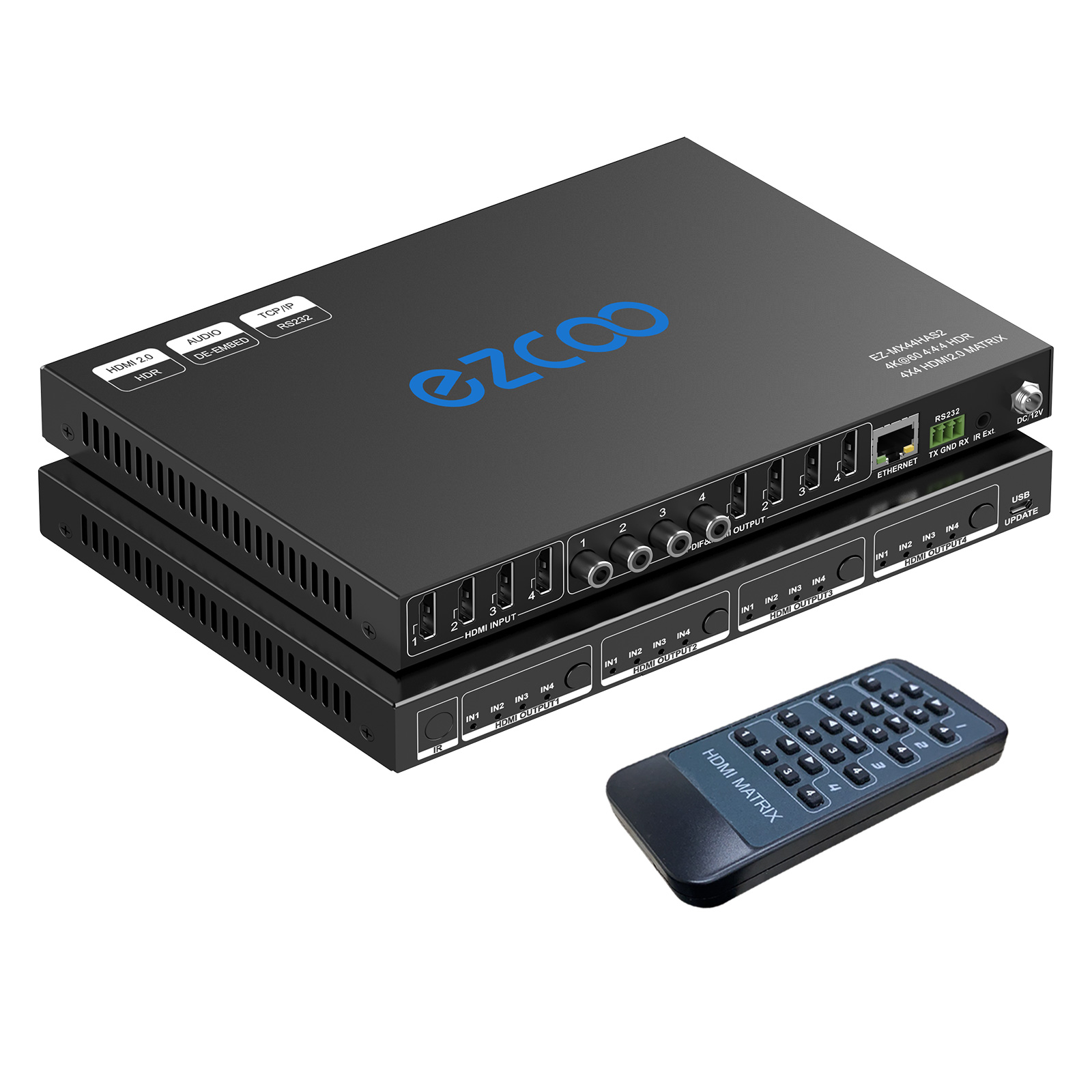 EZCOO 4K60 444 HDMI Matrix 4x4 – Dolby Vision, Audio Breakout, IP