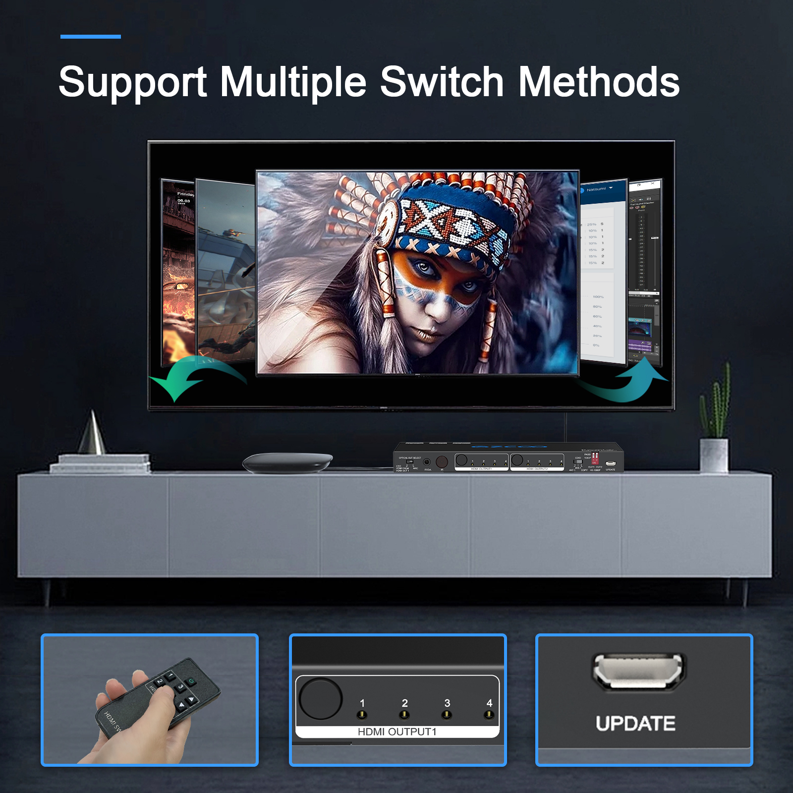 その他 HDMI Matrix 4x2 4K 60Hz 4k HDMI Matrix 2X4 Splitter 4K 60Hz 2 In 4 Out HDMI Splitter