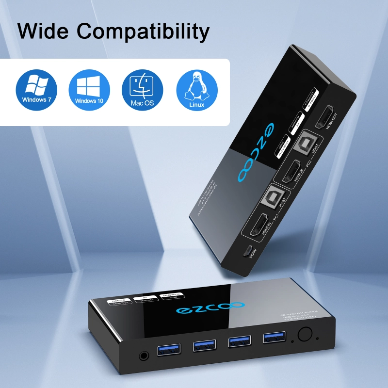 HDMI KVM Switch 2 Port 4K@30Hz KVM Switch for 2 Computers Share Keyboard Mouse and One Monitor 2 HDMI KVM Cables