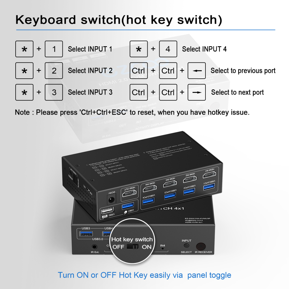 EZCOO USB 3.0 KVM Switch HDMI 4 Computer 1 Monitor 4K 60Hz SPDIF L/R Hotkey Share one Set of Keyboard Mouse Printer,1080p 120Hz 144Hz HDCP Bypass,4X U