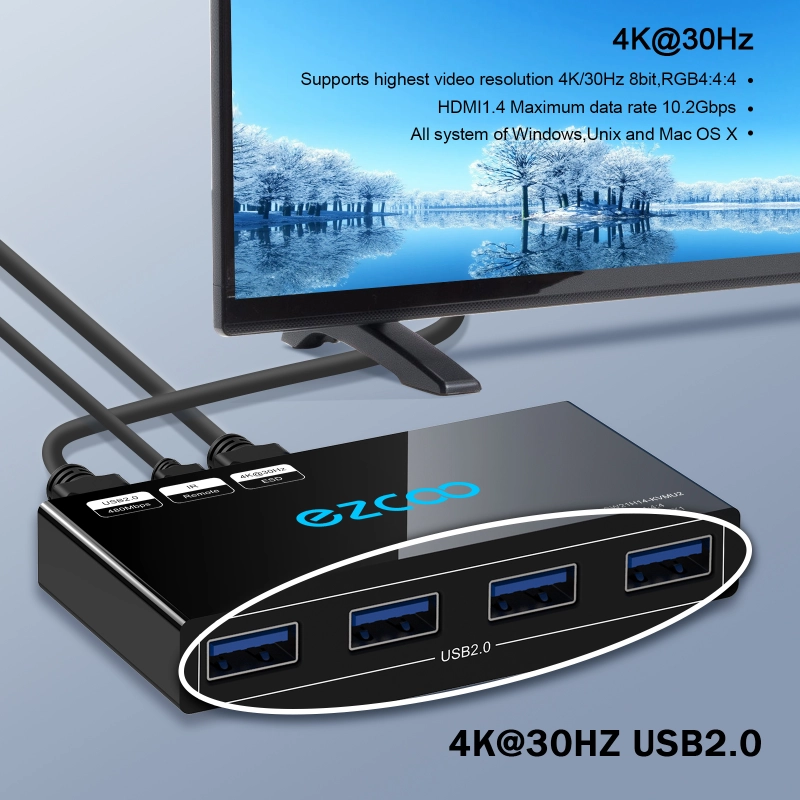 HDMI KVM Switch 2 Port 4K@30Hz KVM Switch for 2 Computers Share Keyboard Mouse and One Monitor 2 HDMI KVM Cables
