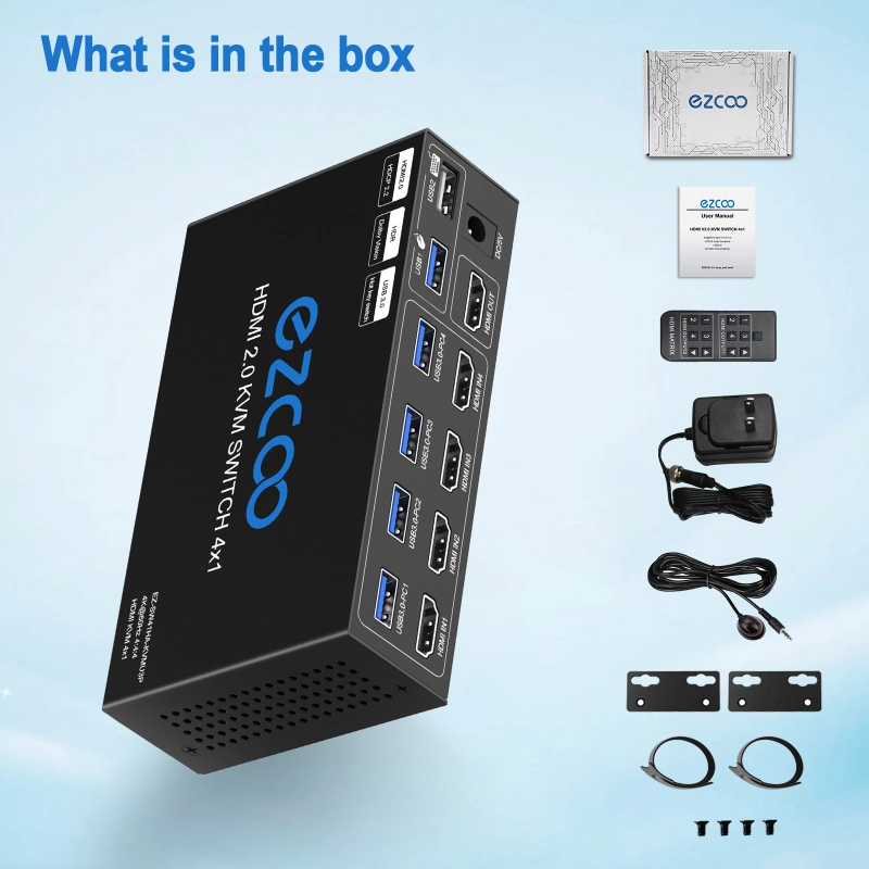 EZCOO USB 3.0 KVM Switch HDMI 4 Computer 1 Monitor 4K 60Hz SPDIF L/R Hotkey Share one Set of Keyboard Mouse Printer,1080p 120Hz 144Hz HDCP Bypass,4X U