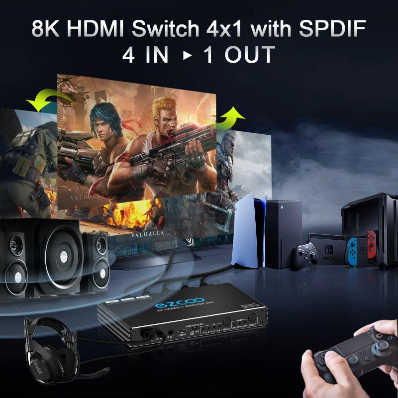 8K HDMI Switch 4 in 1 out with audio breakout, HDMI2.1 switcher ...