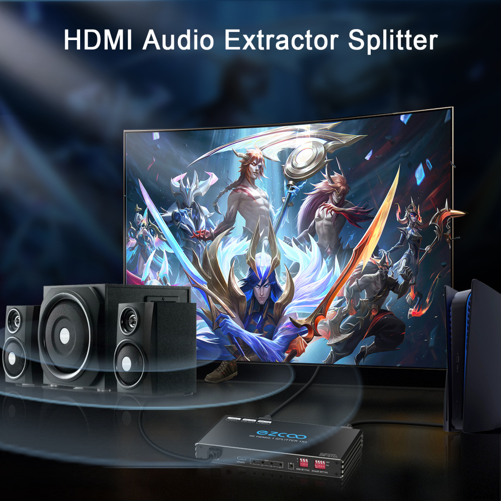 4K 120Hz HDMI 2.1 Splitter 1X4 Audio Extractor VRR ALLM HDCP2.3 HDR10+ CEC SPDIF Optical 5.1CH Audio EDID Scaler 4K 1080P HDMI Splitter 8K 1 IN 4 OUT