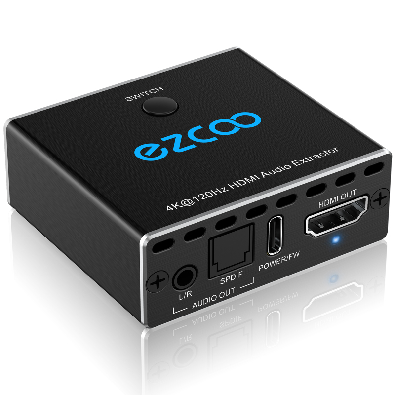 EZCOO HDMI2.1 Audio Extractor 4K@120Hz 4:4:4 8bit 2X1 with VRR ALLM D-olby Vision D-olby Atmos SPDIF Optical Audio Output