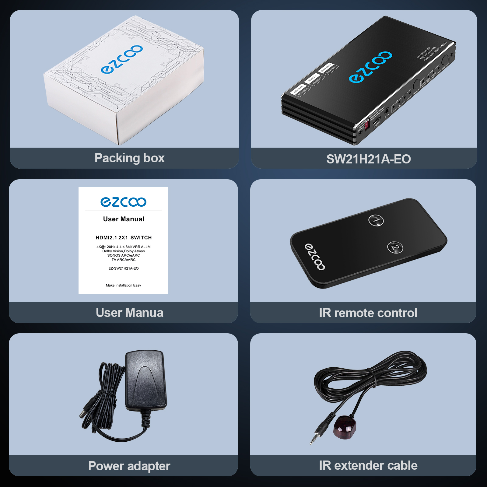 4K 120Hz HDMI 2.1 eARC Audio Extractor Switch 2x2 VRR ALLM HDCP2.3 ARC HDR10 CEC SPDIF Optical Audio Out HDMI Switcher 2 IN 2 OUT IR Remote D-olby Digital EDID for PS5 XBOX NVIDIA AMD