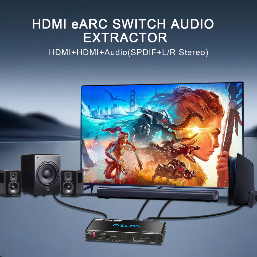 4K 120Hz HDMI 2.1 eARC Audio Extractor Switch 2x2 VRR ALLM HDCP2.3 ARC HDR10 CEC SPDIF Optical Audio Out HDMI Switcher 2 IN 2 OUT IR Remote D-olby Digital EDID for PS5 XBOX NVIDIA AMD