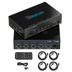 ROFAVEZCO  HDMI 2.0 Switch 4x1 with USB 3.0 KVM – 4-Port HDMI Switch for 4K60Hz HDR and Audio Breakout EZCOO