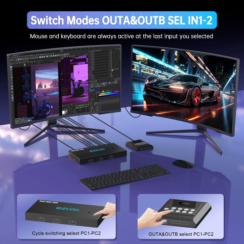 4K@60Hz HDMI KVM Switch USB 3.0 2 Monitors 2 Computers EDID Emulators,Dual Monitor KVM Switch for 2PC Share 2 Displays and 4 USB 3.0 Ports SPDIF L/R Audio,Copy/Extended Mode,2USB Cable and Controller.