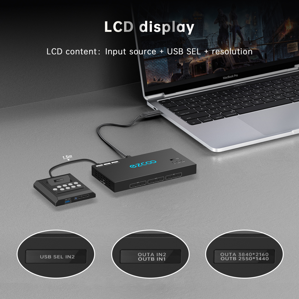 4K@60Hz HDMI 2.0 KVM Switch 4x1 for 4PC Share 2 Displays and 4 USB 3.0 Ports SPDIF L/R Audio，switch without changing the desktop layout.