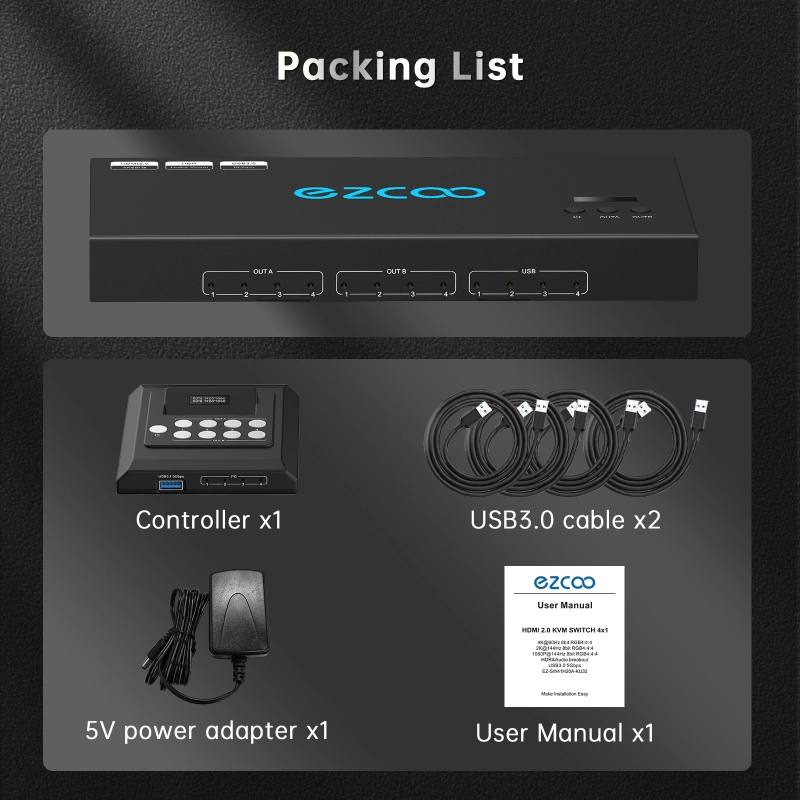 4K@60Hz HDMI 2.0 KVM Switch 4x1 for 4PC Share 2 Displays and 4 USB 3.0 Ports SPDIF L/R Audio，switch without changing the desktop layout.