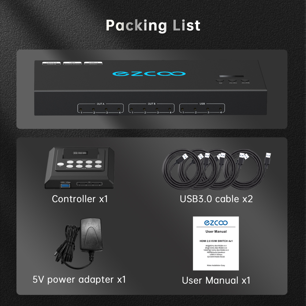 4K@60Hz HDMI 2.0 KVM Switch 4x1 for 4PC Share 2 Displays and 4 USB 3.0 Ports SPDIF L/R Audio，switch without changing the desktop layout.