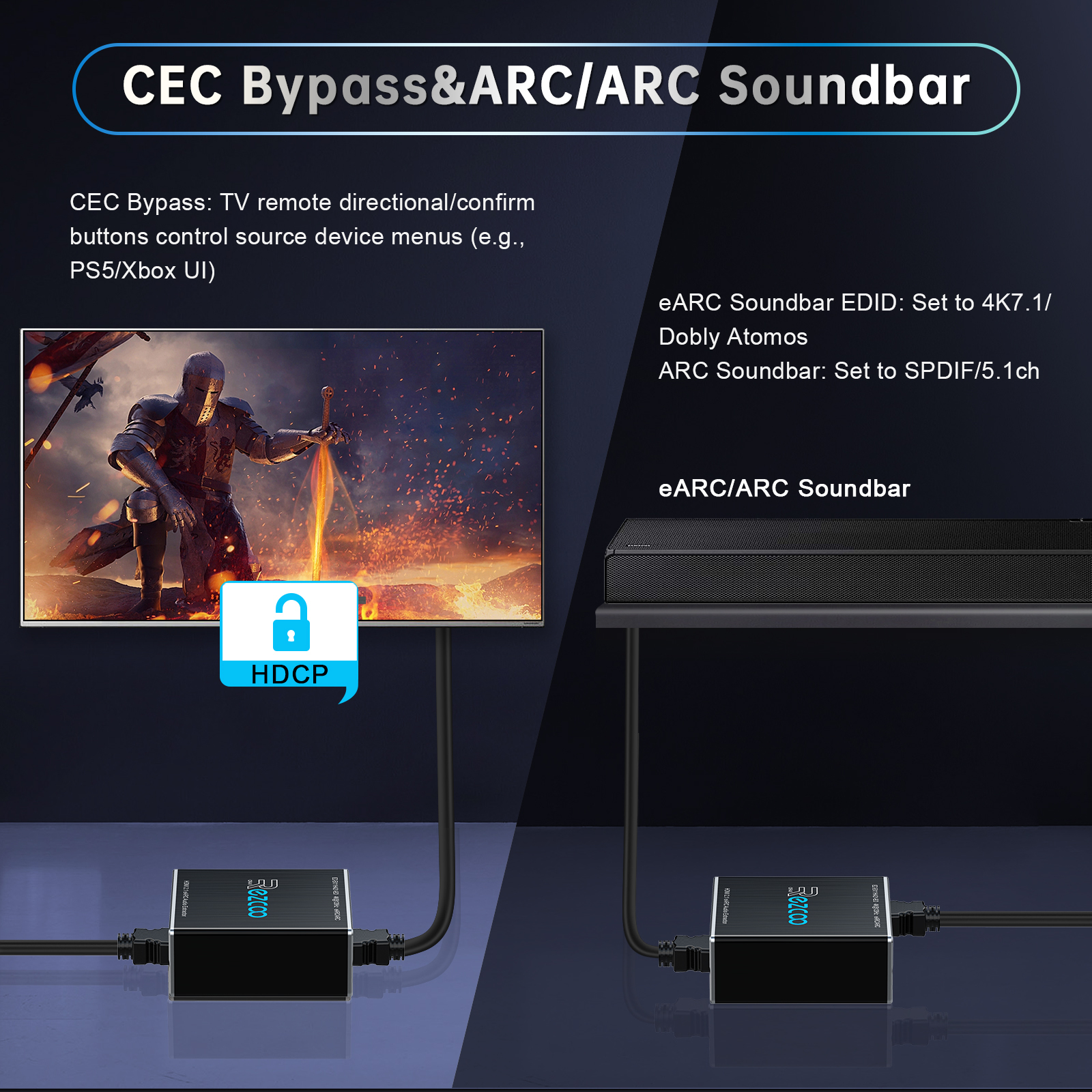 4K@120Hz HDMI 2.1 eARC Audio Extractor 1 in 1 Out Support VRR ALLM HDCP2.3 ARC eARC HDR CEC SPDlF Optical Audio Out Digital EDID
