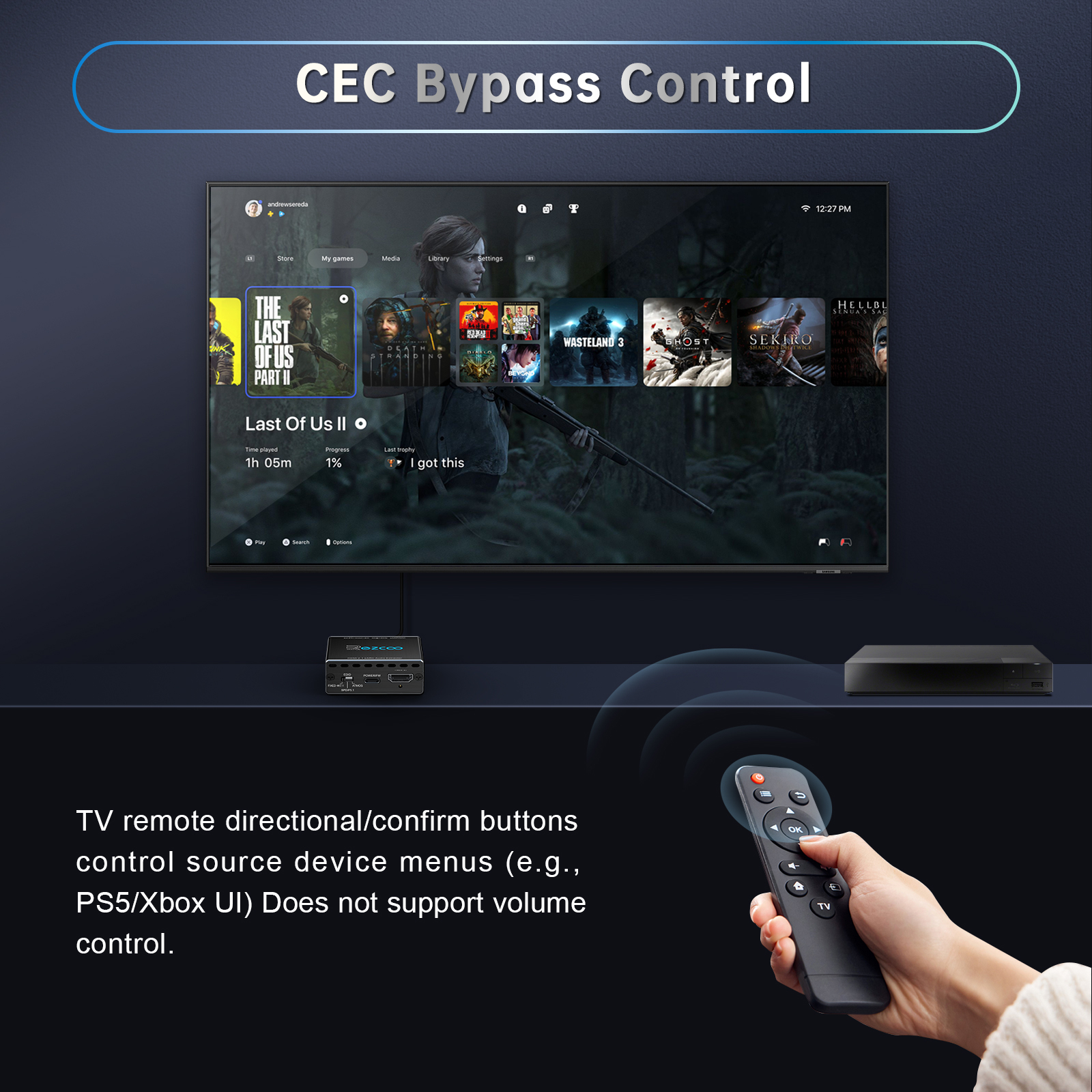 4K@120Hz HDMI 2.1 eARC Audio Extractor 1 in 1 Out Support VRR ALLM HDCP2.3 ARC eARC HDR CEC SPDlF Optical Audio Out Digital EDID
