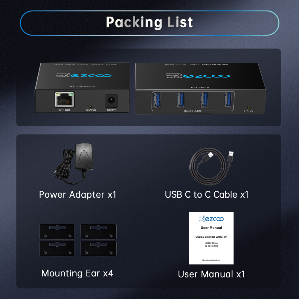 USB 3.2 Extender 330ft/100m by Cat5e/ 6/ 7 Ethernet cable PoE, Plug & Play supports Windows iOS ezcoo
