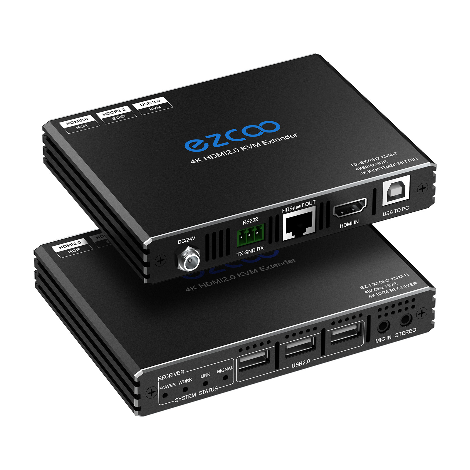 4K HDMI HDBaseT KVM Extender Over Cat5e/6/7 330ft 100m Bi-directional PoE RS232, 4K 60Hz HDR HDCP2.2 EDID 4K/2K/PASS Switch ezcoo