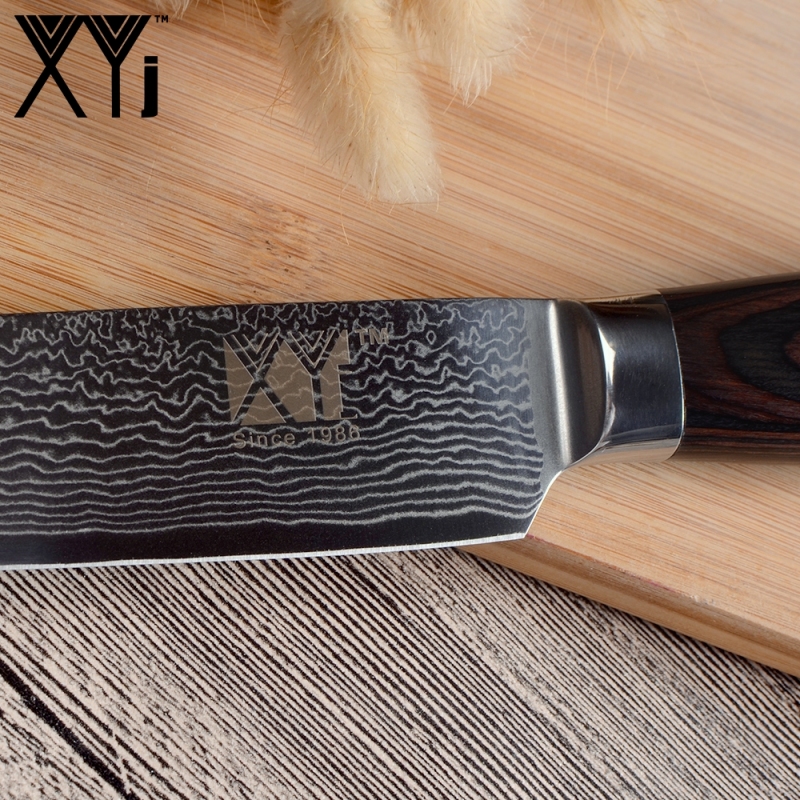 XYj Kitchen Knives 8 inch Damascus Steel Slicing Knife Lightweight Effort Color Wood Handle Double Steel Head Kitchen Tools