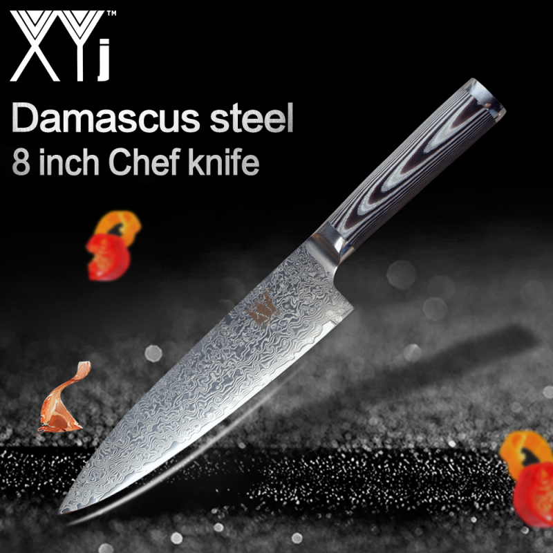 XYj Professional Damascus Chef Knife Kitchen Knife AUS-10 Super Steel Core Pattern Blade G10 Handle