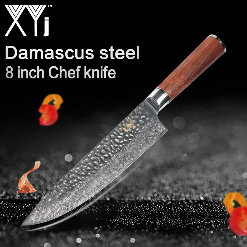 XYj 8 inch Chef Kitchen Knife VG10 Japanese Damascus Steel Knife With Wood Handle