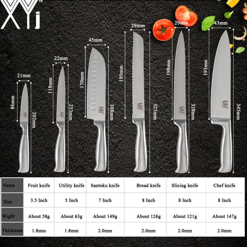 XYj Kitchen Knives Hot Stainless Steel Cutlery Set 6 Piece