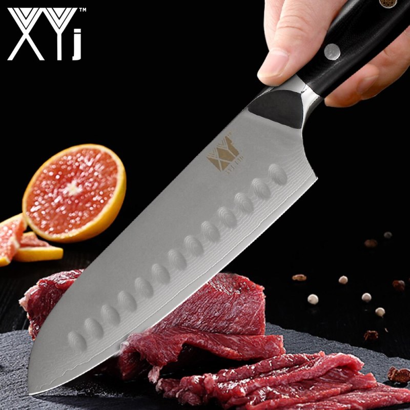 XYj Damascus Kitchen Knife Japanese Santoku Chef VG10 Steel Blade Kitchen Cooking Tool G10 Handle Cooking Knives Accessories