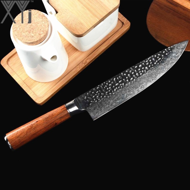 XYj 8 inch Chef Kitchen Knife VG10 Japanese Damascus Steel Knife With Wood Handle