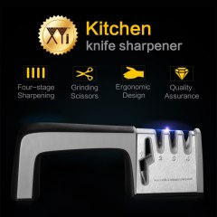 XYj Knife Sharpener 4 in 1 Diamond Coated Ceramic Rod Shears Stainless Steel Knife and Scissors Sharpener