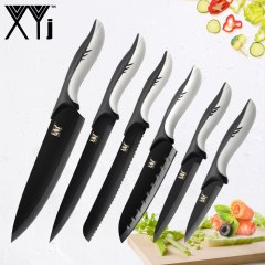 XYj Stainless Steel Kitchen Knife Set Black Blade Paring Utility Santoku Chef Slicing Bread Knife