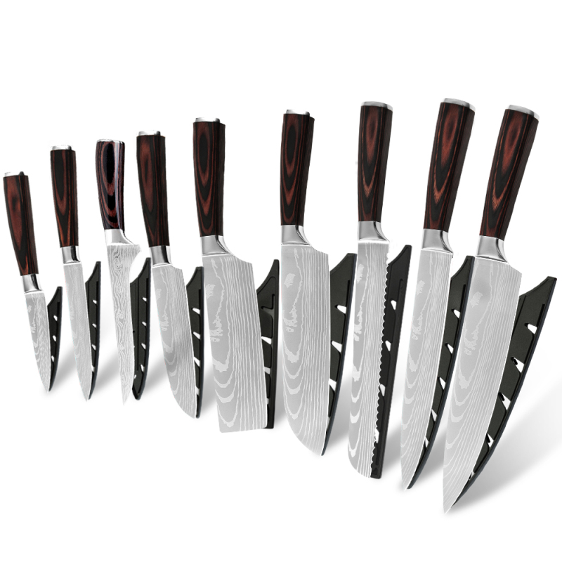 XYj 8pcs Kitchen Knife Set 7Cr17mov High Carbon Stainless Steel Chef Santoku Cleaver Bread Utility Paring Slicing Knife Kitchen Accessories Tools