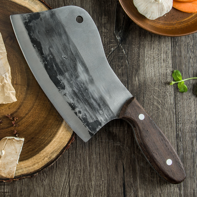 XYj 7.5 Inch Hand Forged Outdoor Hunting Bone Chopping Butcher Knife Old Style 4.2mm Ultra Thick 4Cr14 Stainless Steel Full Tang Solid Wood Handle Ser
