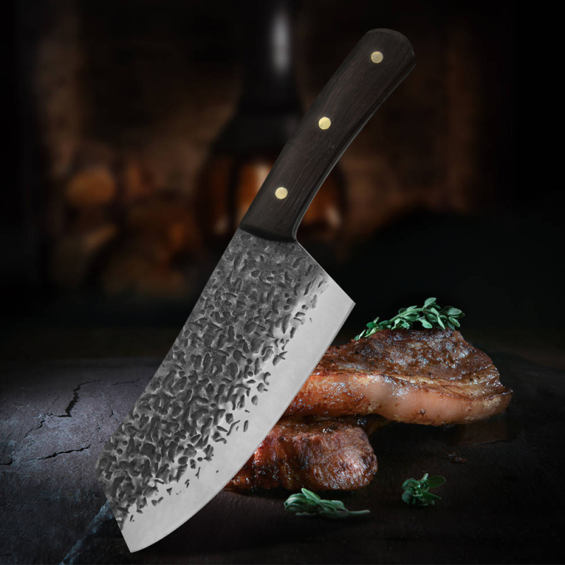 XYj 5Cr15 German Stainless Steel Forged Kitchen Butcher Hand Forged Knife Cleaver 7 Inch Full Tang Wooden Handle Poultry Meat Chopping