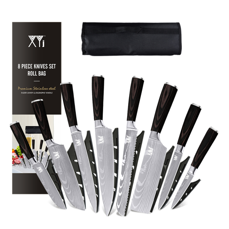 XYJ Stainless Steel Kitchen Knives Set 8 Piece Chef Knife Set with Carry Case Bag &amp; Sheath Razor Sharp Well Balance
