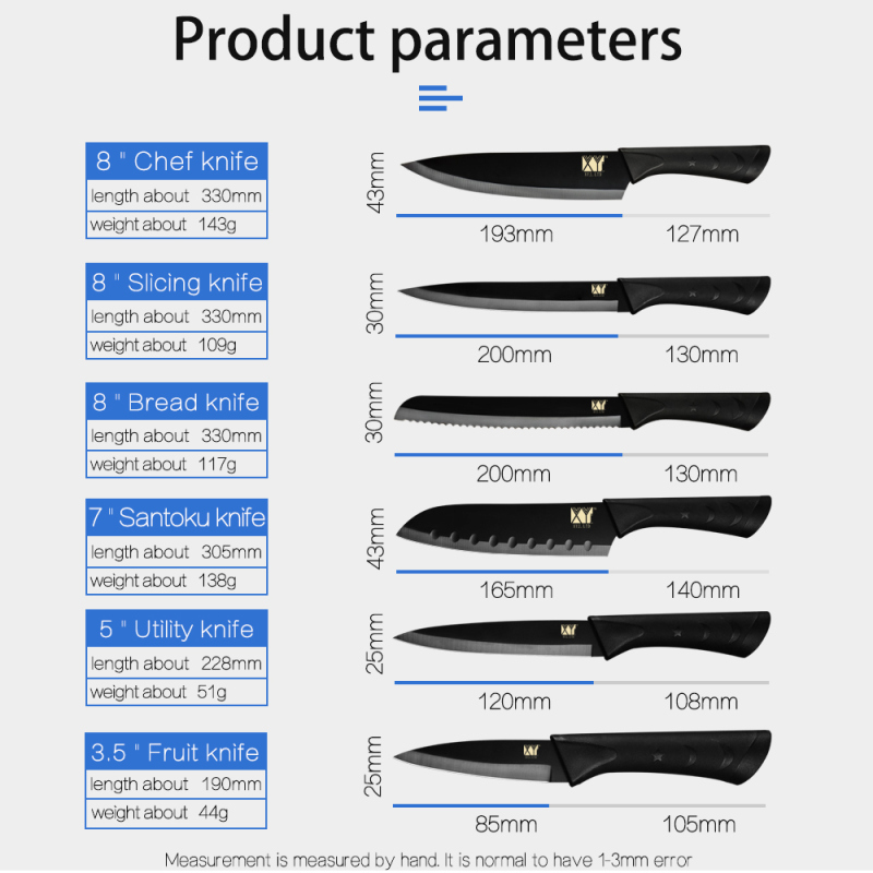 XYJ Stainless Steel Knife Set with Carry Case 6-Piece Premium Kitchen Knives Chef Knife Set Plastic Handle with Star &amp; Moon Pattern