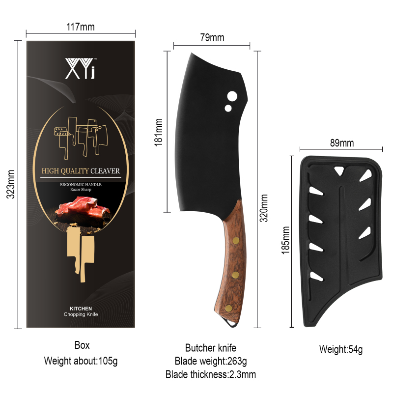 XYJ Full Tang Serbian Chef Knife 7 inch Meat Cleaver with Knife Edge Guards Butcher Knife Camping Hunting Chopping Knife
