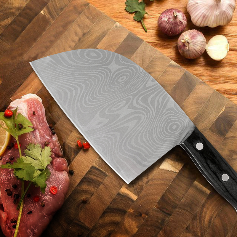 XYJ Full Tang Serbian Chef Knife Stainless Steel Butcher Knife Laser Pattern Blade Kitchen Chopping Knife Cleaver for Meat Vegetable