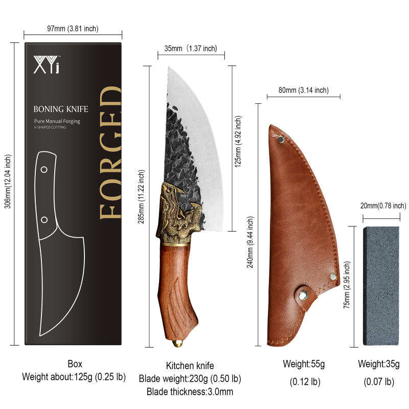 XYJ Professional Meat Cleaver With Leather Sheath 6.5 inch Hand Forged Boning Knives Outdoor Chef Knife Stainless Steel Butcher Knives