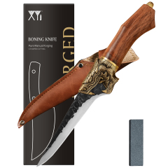 XYJ Hand Forged Boning Knife 6 inch Fish Fillet Knives With Leather Sheath&Whetstone Meat Cleaver Camping Chef Knife