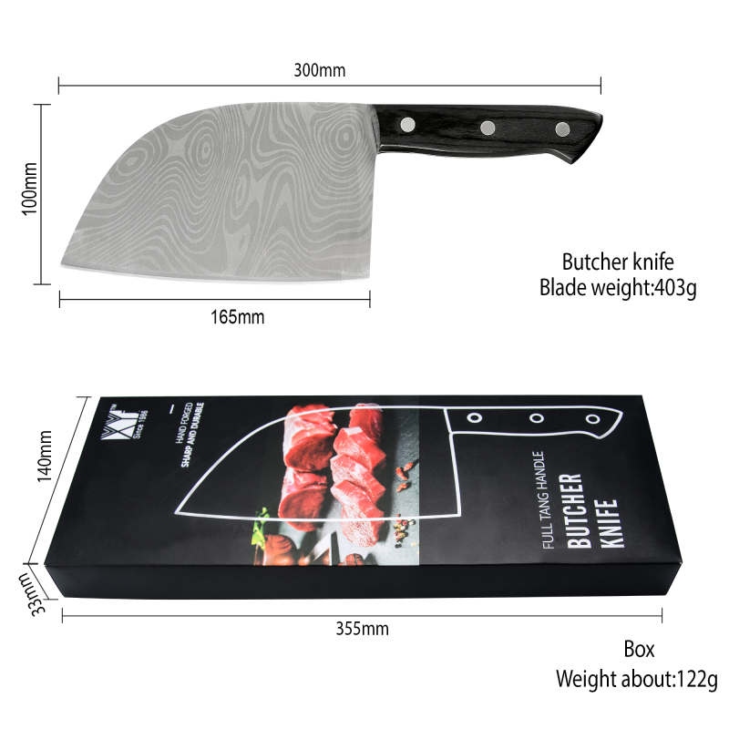 XYJ Full Tang Serbian Chef Knife Stainless Steel Butcher Knife Laser Pattern Blade Kitchen Chopping Knife Cleaver for Meat Vegetable