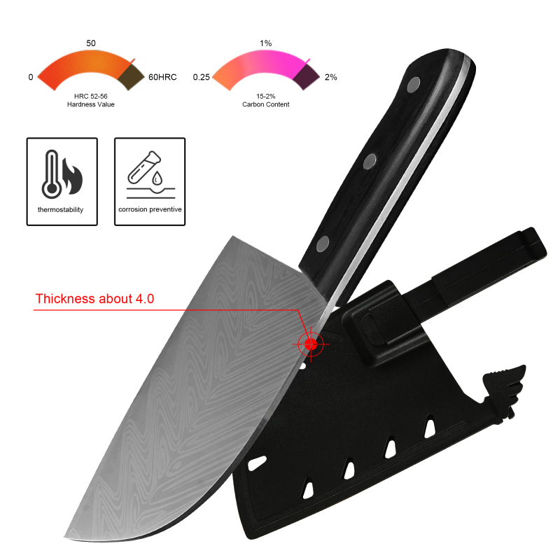 XYJ Full Tang Butcher Knife Stainless Steel Serbian Chef Knife Kitchen Knife with Knife Sleeves for Camping Hunting Outdoor Survival