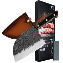 XYJ Full Tang Serbian Chef Knives 7 inch Butcher Knife Meat Cleaver With Leather Sleeves&Whetstone For Home Outdoor &Camping
