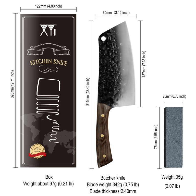 XYJ Full Tang Chef Knife 7.5 Inch Meat Cleaver Handmade Butcher Knives for Home Kitchen Restaurant or Camping