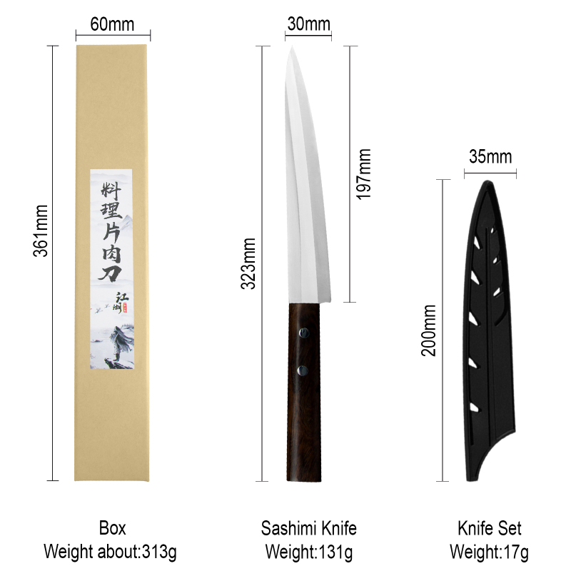 XYJ Japanese Sashimi Sushi Knife 8 inch Yanagiba Knife Chef's Fillet Kitchen Knife with Knife Sheath for Right-Handed Use