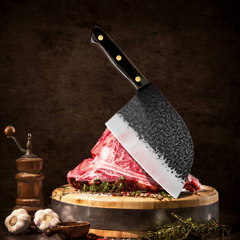 XYJ Full Tang Serbian Chef Knives 7 inch Butcher Knife Meat Cleaver With Leather Sleeves&amp;Whetstone For Home Outdoor &amp;Camping