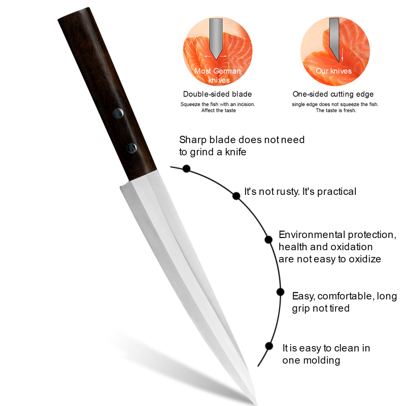 XYJ Japanese Sashimi Sushi Knife 8 inch Yanagiba Knife Chef's Fillet Kitchen Knife with Knife Sheath for Right-Handed Use