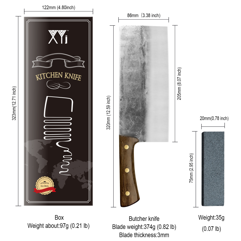 XYJ Full Tang Kitchen Knives 8 Inch Chopping Chef's Knife 5Cr15 Stainless Steel Meat Cleaver Outdoor Chopping Camping Knife