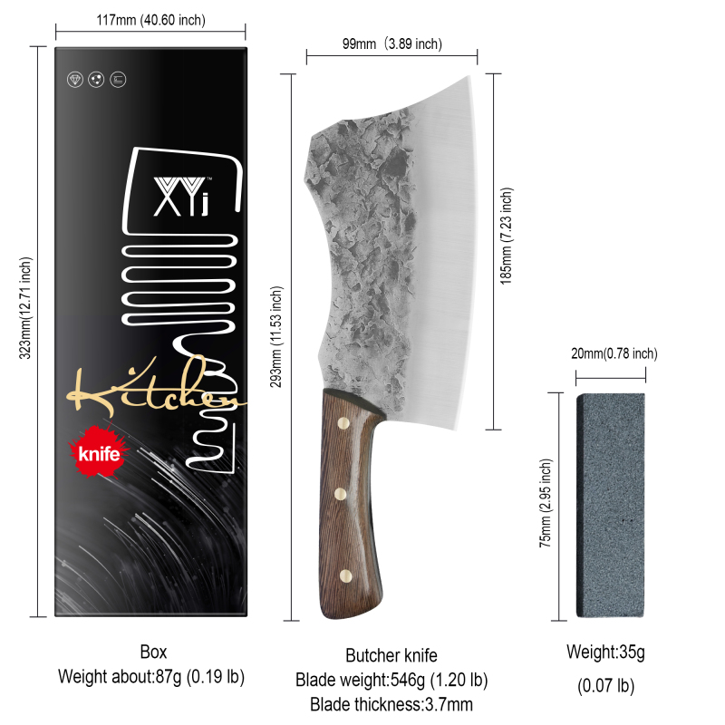 XYJ Full Tang Serbian Chef Knives 7 Inch Forging Kitchen Knife With Mini Whetstone For Outdoor Camping BBQ