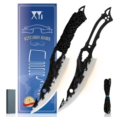 XYJ 6.5” Fixed Blade Paracord Hunting Knife Set Of 2- Full Tang Hammer Finish Cool Bionics Shark Blade Boning Filleting Slicing Knives Bottle Opener H
